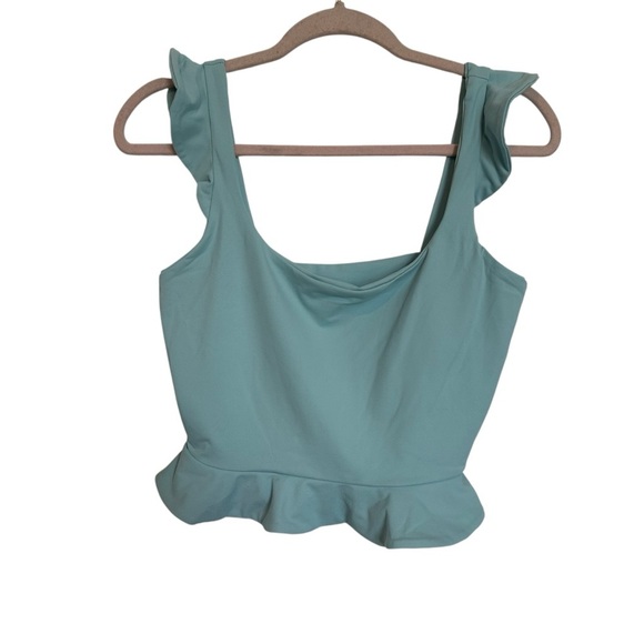 Susana Monaco wide strap crop tank top. Light Blue/teal. Ruffle Strap Size Med. - Picture 1 of 6